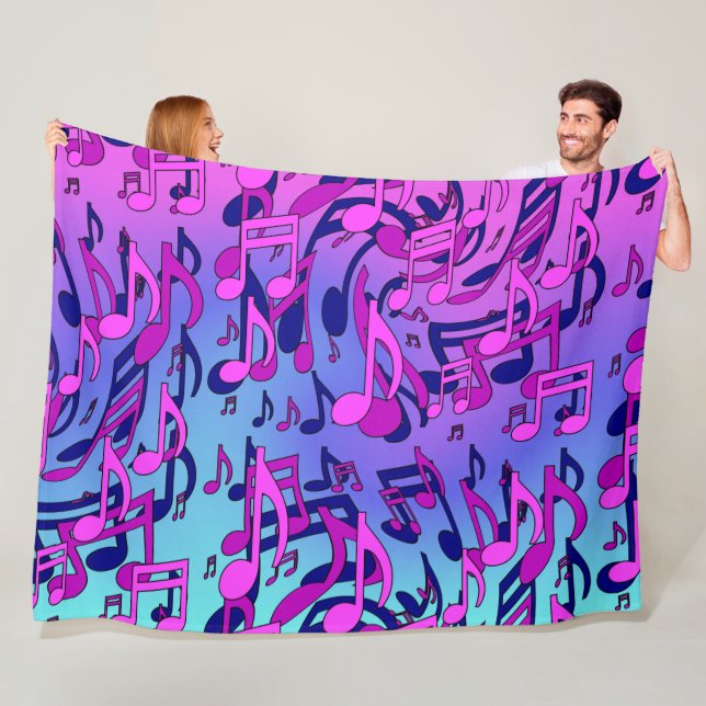 Beautiful Music Aqua Blue Pink Upbeat Artsy Fleece Blanket (In Situ)