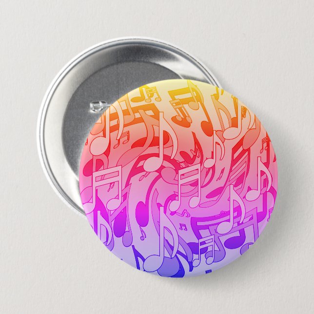 Beautiful Music Happy Colours Lively Musical Notes 3 Inch Round Button (Front & Back)