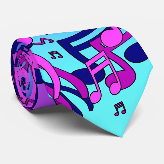 Beautiful Music Lively Notes Aqua Blue Purple Pink Tie (Rolled)