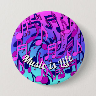 Beautiful Music Lively Notes Pink Purple Blue Aqua 3 Inch Round Button