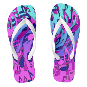 Beautiful Music Lively Notes Pink Purple Blue Aqua Flip Flops