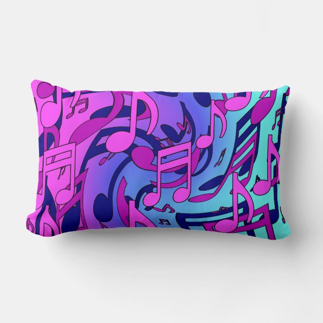Beautiful Music Lively Notes Pink Purple Blue Aqua Lumbar Pillow (Front)