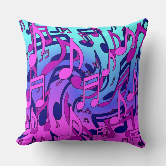 Beautiful Music Lively Notes Pink Purple Blue Aqua Throw Pillow (Front)