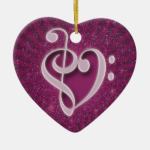 Beautiful music notes put together as a heart ceramic ornament