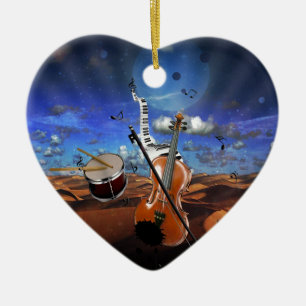 Beautiful music notes violin splatter piano drums ceramic ornament