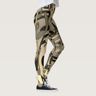 Beautiful Music Sepia Lively Musical Notes Leggings
