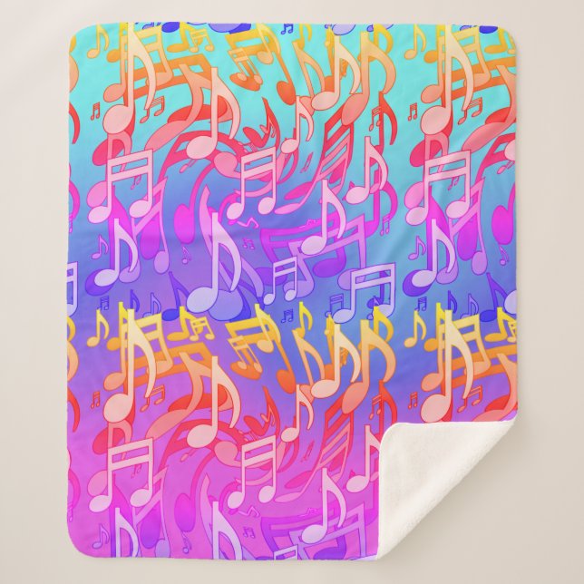 Beautiful Music Swirling Musical Notes Colourful Sherpa Blanket (Front)