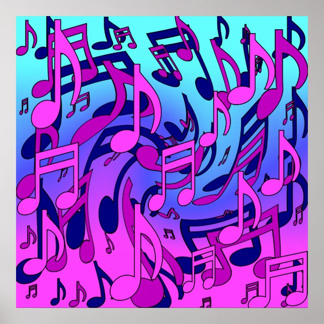 Beautiful Music Upbeat Musical Notes Purple Pink Poster (Front)
