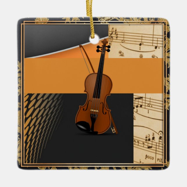 Beautiful musical abstract violin ceramic ornament (Front)