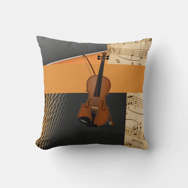Beautiful musical abstract violin design throw pillow (Front)