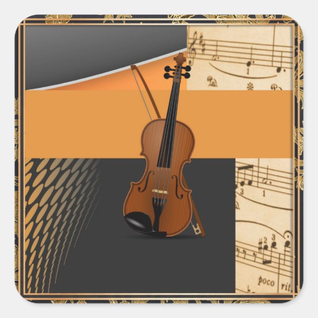 Beautiful musical abstract violin square sticker (Front)