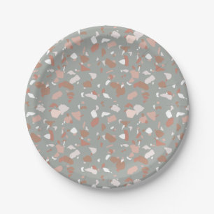 Beautiful muted desert tones terrazzo pattern paper plate