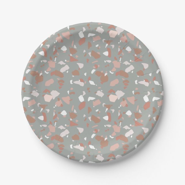 Beautiful muted desert tones terrazzo pattern paper plate (Front)