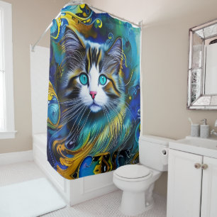 Beautiful Mystical Cat in Blues and Golds