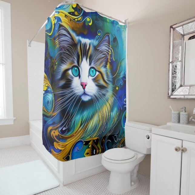 Beautiful Mystical Cat in Blues and Golds (In Situ)