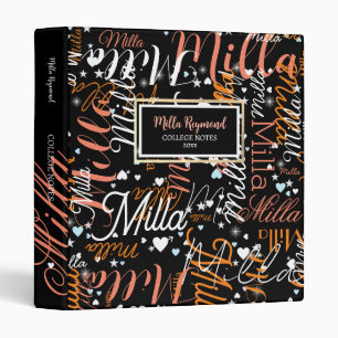 Beautiful Names Hearts College Notes Black Binder