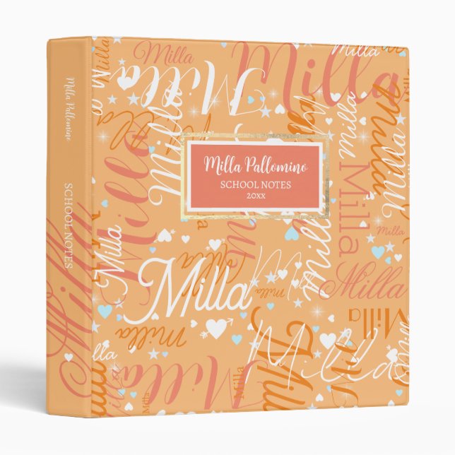 Beautiful Names Hearts School Notes Caramel Binder (Front/Spine)
