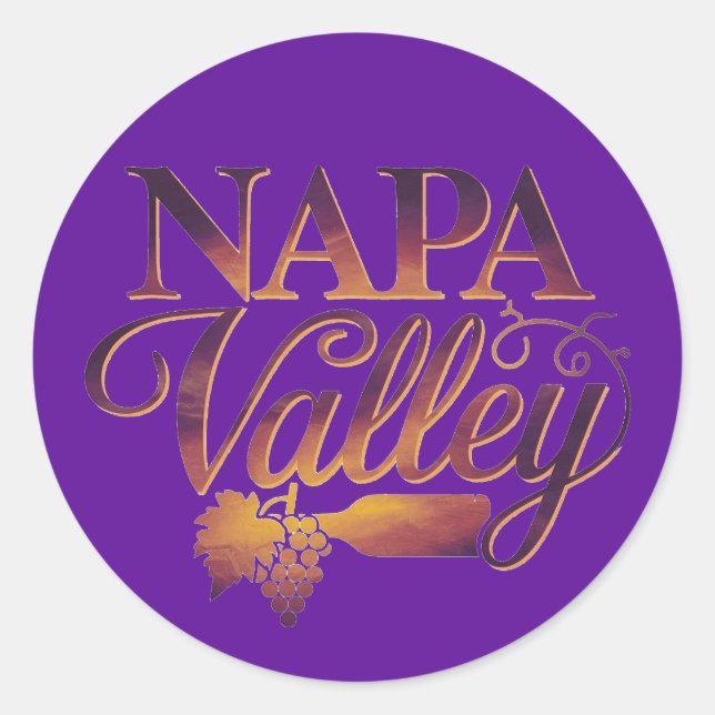 Beautiful Napa Valley Wine and Grape Classic Round Sticker (Front)