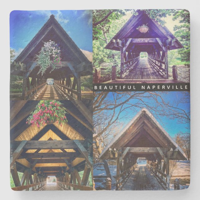 Beautiful Naperville - Covered Bridge Scenes Stone Coaster (Front)