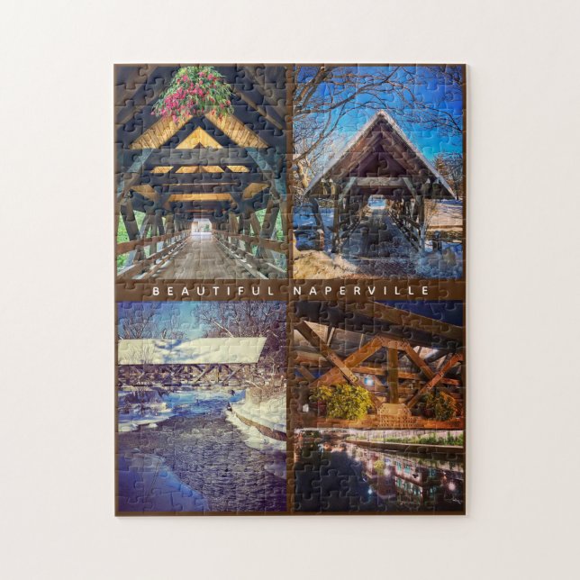 Beautiful Naperville - Seasonal Covered Bridges Jigsaw Puzzle (Vertical)