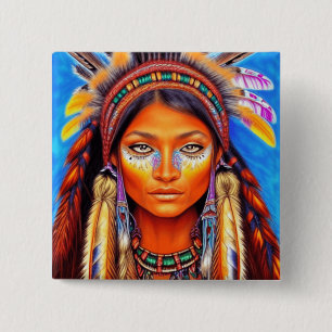 Beautiful Native American Woman   2 Inch Square Button