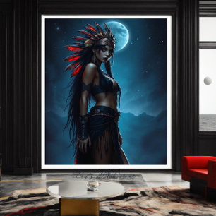 Beautiful Native American Woman Celestial Fullmoon Canvas Print