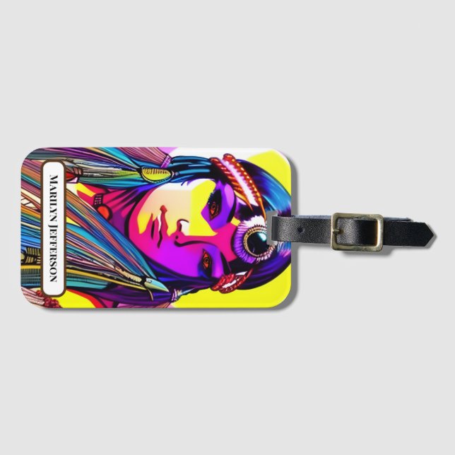 Beautiful Native American Woman. Editable name. Luggage Tag (Front Horizontal)