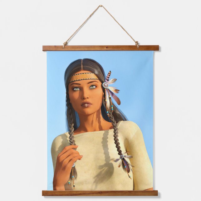 Beautiful Native American Woman Indigenous Outfit Hanging Tapestry (Front)