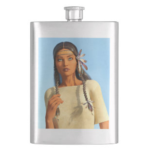 Beautiful Native American Woman Indigenous Outfit Hip Flask