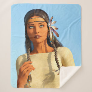 Beautiful Native American Woman Indigenous Outfit Sherpa Blanket