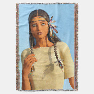 Beautiful Native American Woman Indigenous Outfit Throw Blanket