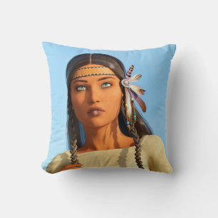 Beautiful Native American Woman Indigenous Outfit Throw Pillow