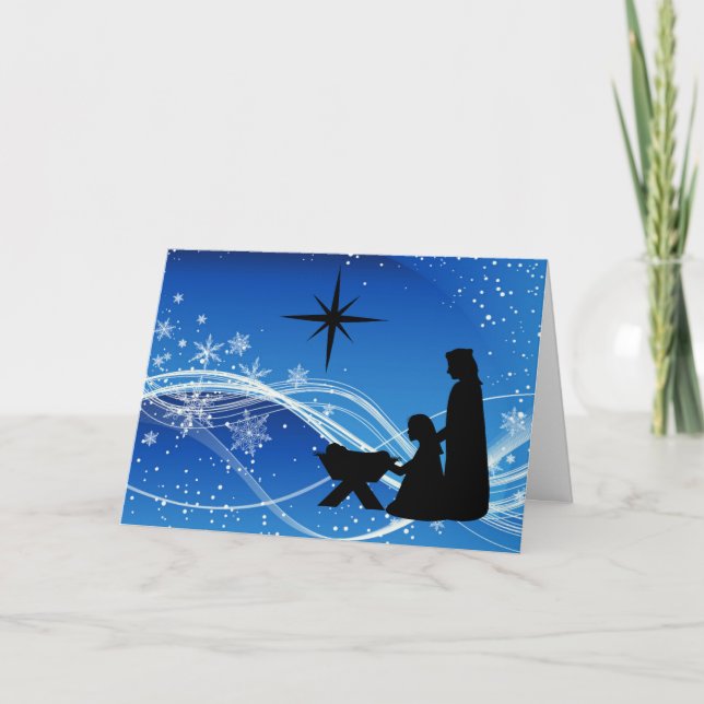 Beautiful Nativity Scene Customized Christmas Card (Front)