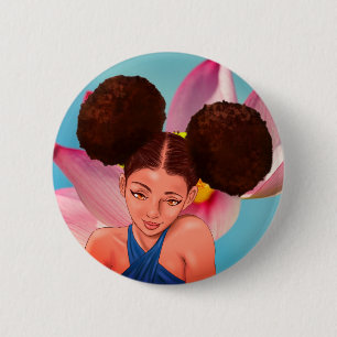 BEAUTIFUL NATURAL AFRO PUFF BLACK GIRL 2 INCH ROUND BUTTON