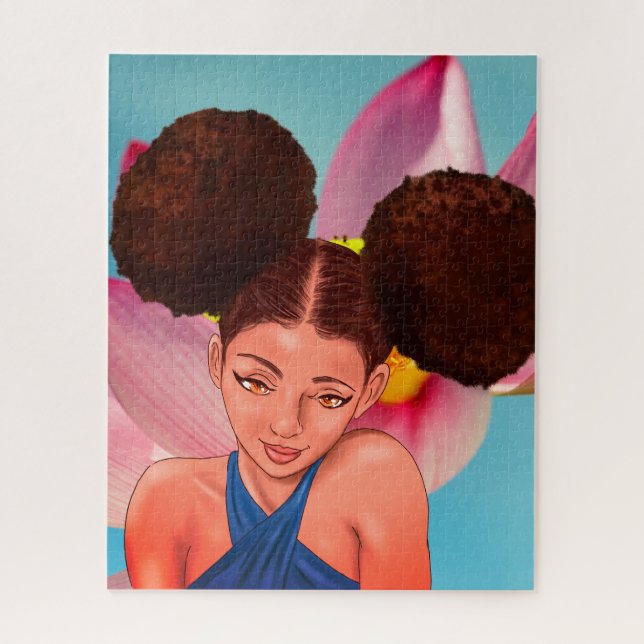 BEAUTIFUL NATURAL AFRO PUFF BLACK GIRL  JIGSAW PUZZLE (Vertical)