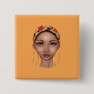 BEAUTIFUL NATURAL BLACK GIRL 2 INCH SQUARE BUTTON