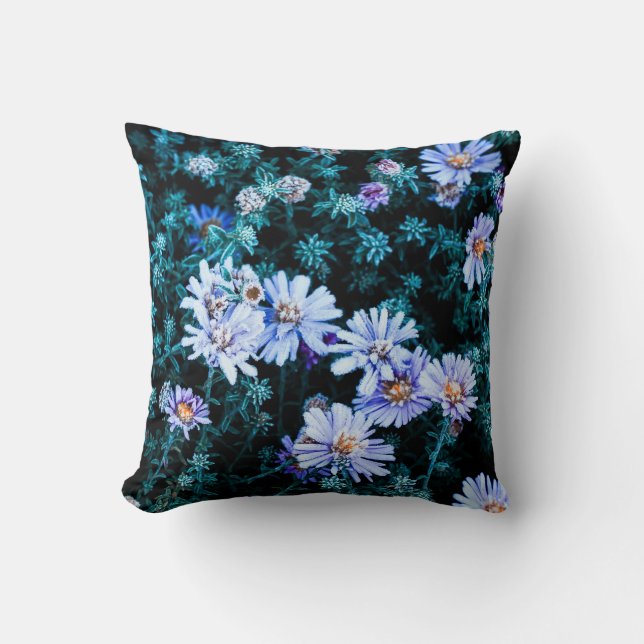 beautiful natural frozen blue flowers throw pillow (Front)