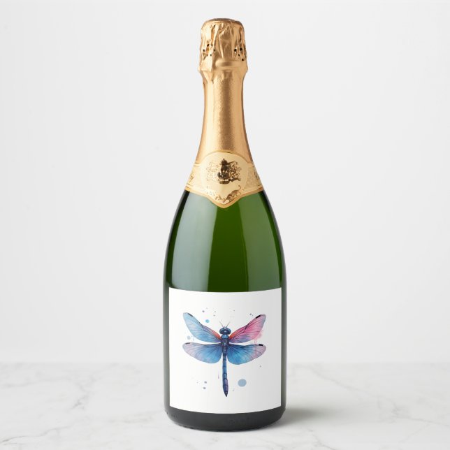 Beautiful Nature Colourful Graphic Pattern Dragonf Sparkling Wine Label (Front)