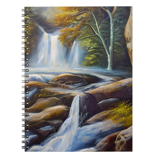 Beautiful Nature Waterfall Stream Oil Painting  Notebook (Front)