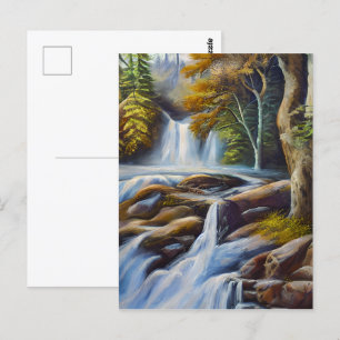 Beautiful Nature Waterfall Stream Oil Painting  Postcard