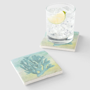Beautiful Nautical Coastal Blue Coral Stone Coaster