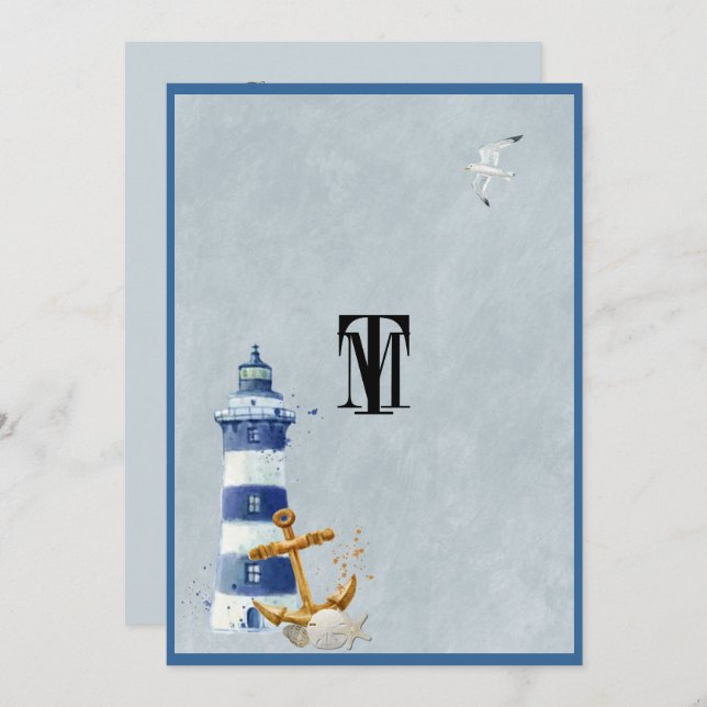 Beautiful Nautical, Lighthouse, Anchor, Custom Invitation (Front/Back)