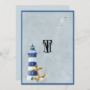 Beautiful Nautical, Lighthouse, Anchor, Custom Invitation