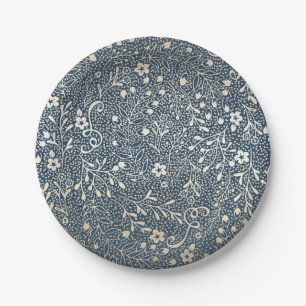 Beautiful Navy and Gold Floral Elegant Wedding Paper Plate