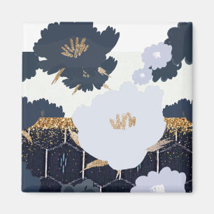 Beautiful Navy Blue and Gold Floral Design Magnet