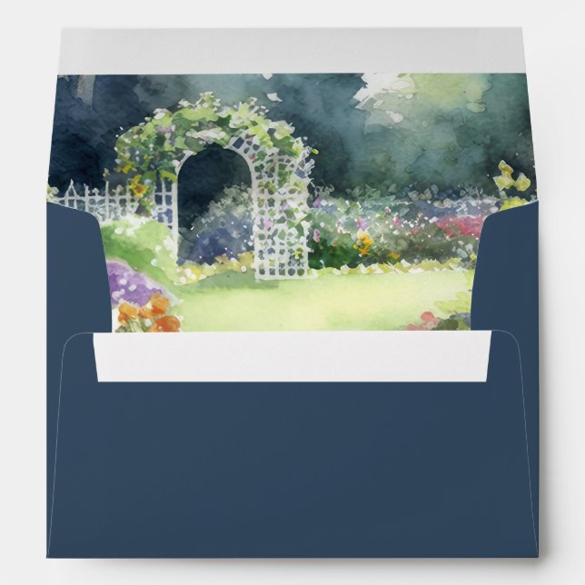 Beautiful Navy Blue Garden Wedding Envelope (Back (Bottom))