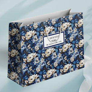 Beautiful Navy Blue Ivory Floral Gift Bags