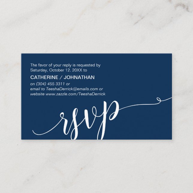 Beautiful Navy Blue Script,, RSVP respond Enclosure Card (Front)