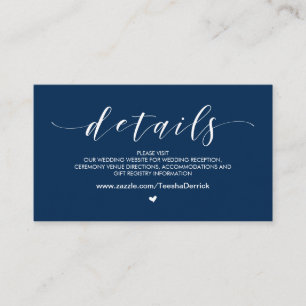 Beautiful Navy Blue,  Wedding Website Details Enclosure Card