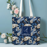 Beautiful Navy Flowers Personalized Floral Tote  Bag<br><div class="desc">✅ For matching items search 130B in my collections ✅ Carry your essentials in style with this elegant personalized tote bag, featuring an opulent design of blue, white, and ivory florals. Customize it with your name or text to create a unique and fashionable accessory that reflects your personality. Perfect for...</div>